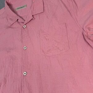 Tommy Bahama Linen Blend All Over Print Button Down Camp Shirt Pink Men's Sz XXL